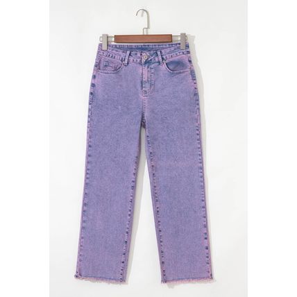 Orchid Petal Vintage Wash Frayed Hem Ankle-length Jeans