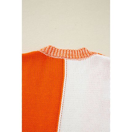 Orange Checkered Open Front Drop Shoulder Cardigan