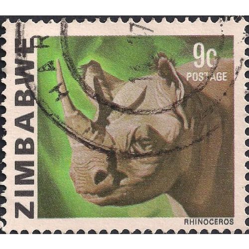 ZIMBABWE, MAMMALS, White Rhinoceros, green 1980, 9c