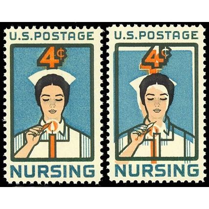 1190, Mint NH 4¢ Nursing Large Color Shift Error With Normal - Stuart Katz