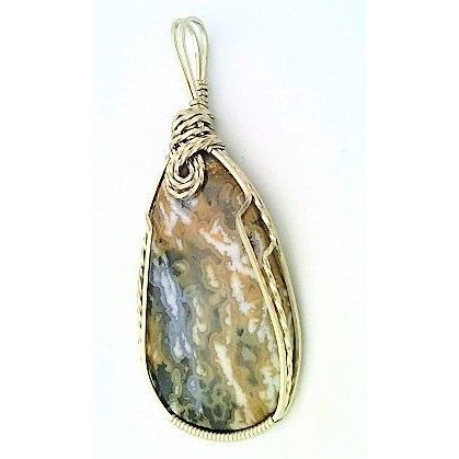 Tube Agate Nickel Silver Wire Wrap Gemstone Pendant 31