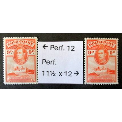 GOLD COAST 1938/1943 SG127/SG127a 9d ORANGE 2 PERFS MH