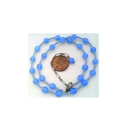 Light Sapphire Blue Opal Glass Beaded Choker Necklace