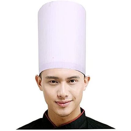 White Chef Hat 9". Pack of 24 Paper Chef Hats for Adults, Disposable Paper Ch...