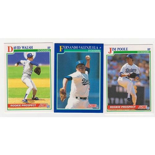 Lot of Three Dodgers 1991 Score cards- #351 Walsh, #357 Poole, #449 Valenzuela