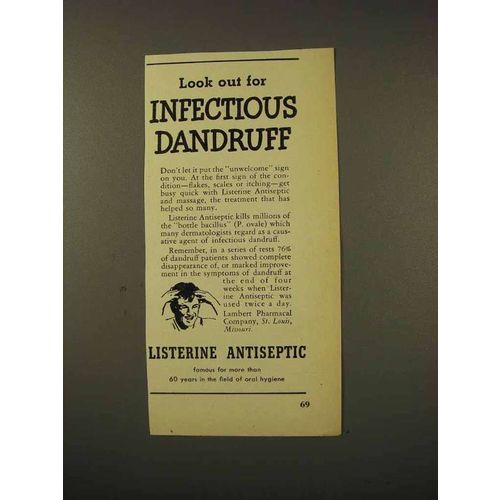 1948 Listerine Antiseptic Ad - Infectious Dandruff