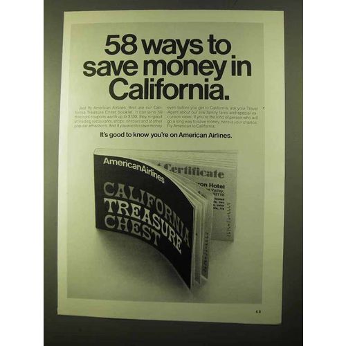 1970 American Airlines Ad - Save Money in California