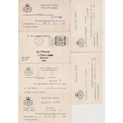 GPO reply cards 1967 x 6 Preston Office to Mr Hamilton see my other listings