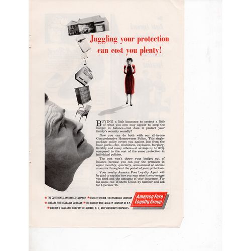 America Fore Loyalty Group Full Page Print Ad May 1958