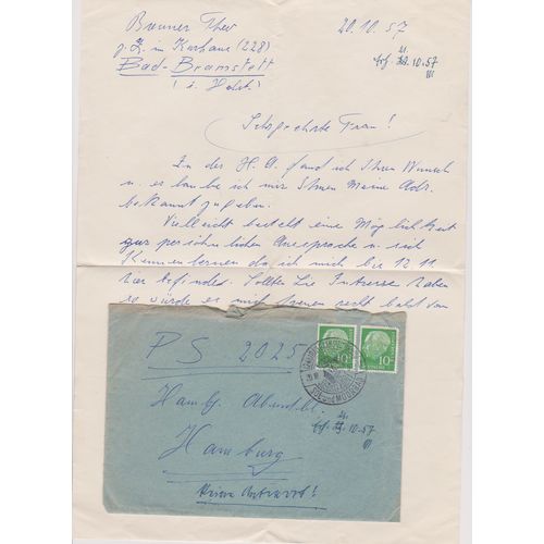 Germany 1957 cover and accompanying letter nice franking on stamps