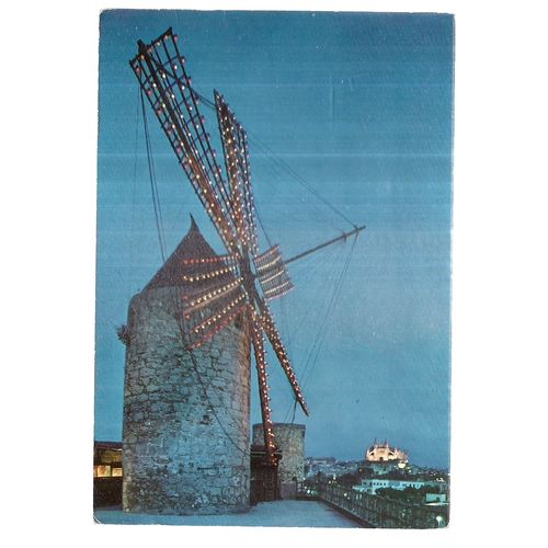JONQUET WINDMILL, PALMA, MALLORCA , SPAIN used postcard 1966 stamp #