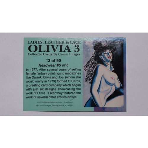 Olivia 3 Ladies, Leather & Lace Base trading card # 13 (C) 1994, Comic Images