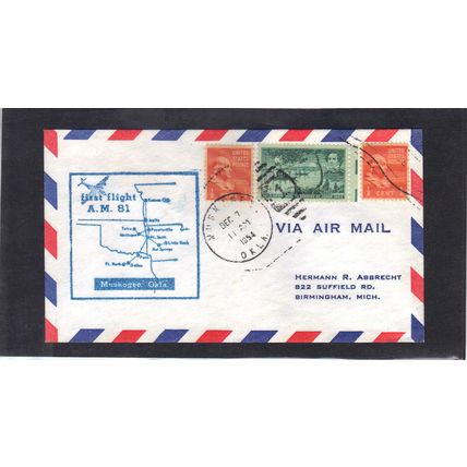 1st Flight Muskogee, OK. - Air Mail Field, KS. (Stamp/A) CV42886