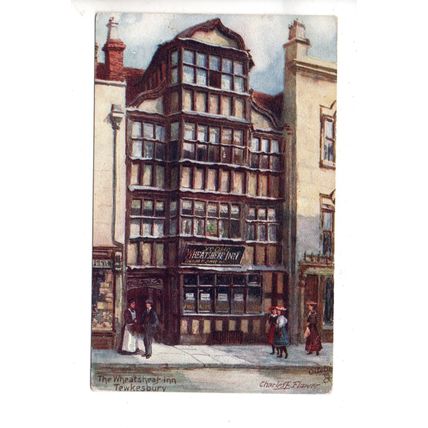 ARTIST DRAWN POSTCARD WHEATSHEAF INN TEWKESBURY GLOUCESTER CHARLES FLOWER (3623)