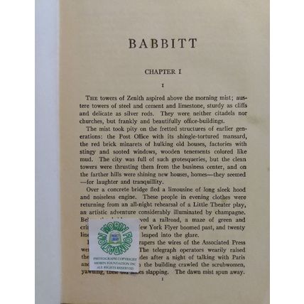 BABBITT by SINCLAIR LEWIS 1922 MOVIE TIE IN EDITION with PHOTOGRAPHS