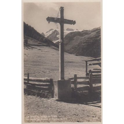 Village De Trient Croix Crucifix Glacier Des Grands Antique French Postcard