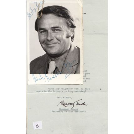 Jack Smethurst Love Thy Neighbour Cast Photo Hand Signed & LETTER FROM SECRETARY