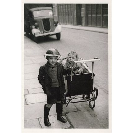 Child Pram WW2 London Wearing Military Helmet Award Photo Postcard