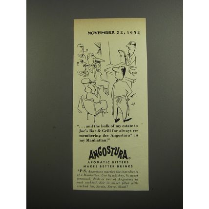 1952 Angostura Aromatic Bitters Ad - Virgil Partch cartoon - Bulk of my estate