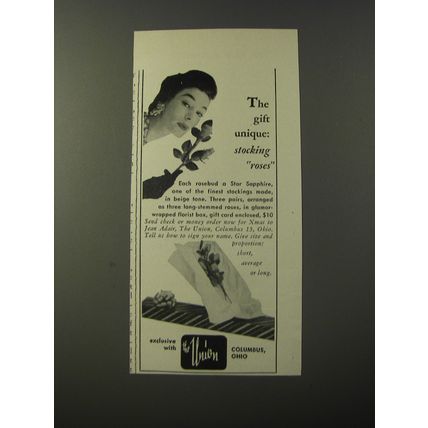 1953 The Union Star Sapphire Stockings Ad - The gift unique: Stocking Roses