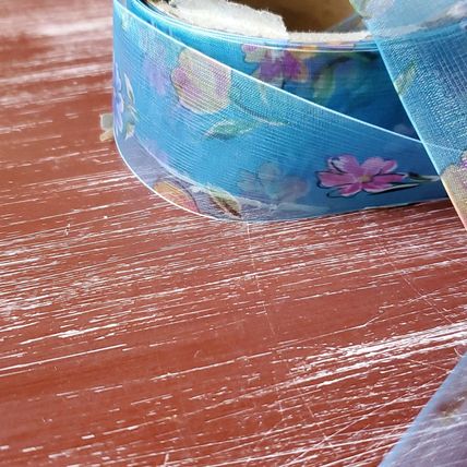 Organza Ribbon - Blue Floral Sheer - 1.5" x 1 yard - Sold by the Yard