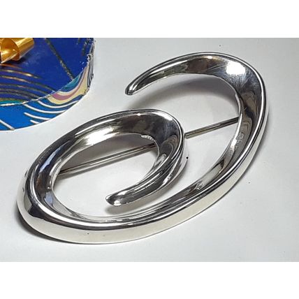Estate High Polished Dimensional Swirl Sterling Silver Mexico Brooch #18493