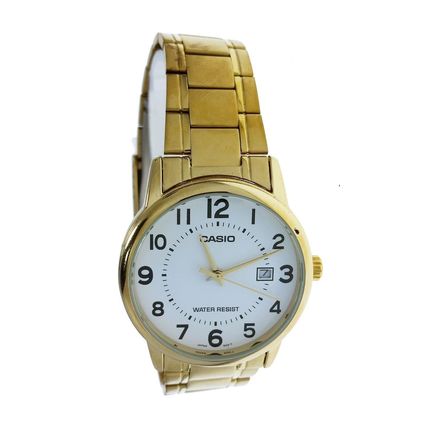 Casio MTP-V003G-7B Round Men Date Numeral Gold Tone S Steel WR Wristwatch Watch