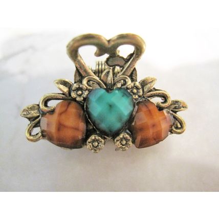 Jeweled antique bronze hair claw clip with crystals