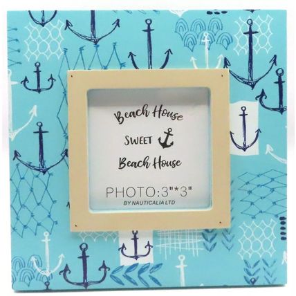 Beach Theme Photo Frame Blue with Anchors 15 CM Shabby Chic Home Decor Gift
