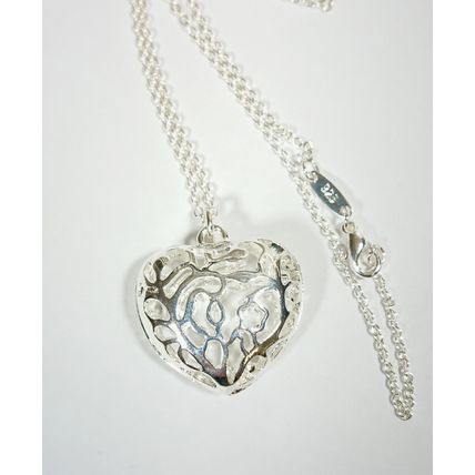 Brown Owl Chakra Beads Antique Silver Heart Silver Heart Pendant Necklace
