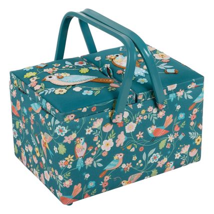 HobbyGift Sewing Box (L) Twin Lid Appliqué Bird Aviary Storage HGTLRA664