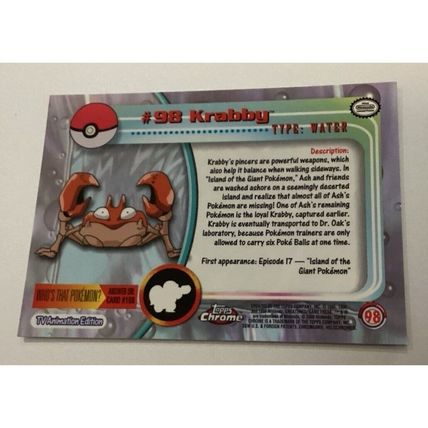 Pokemon Chrome Series 2 TOPPS 2000 #98 Krabby NM/Mint Condition Great Collectibl