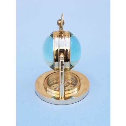 Solid Brass Clock with Compass 5""