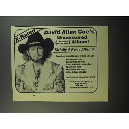 1980 David Allan Coe Uncensored Album Advertisement - X-Rated