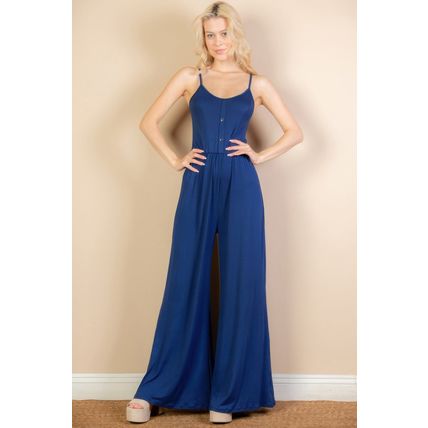 Women's Button Front Wide Leg Jumpsuit
