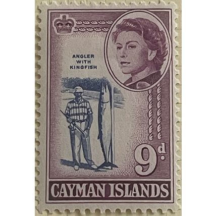 Cayman Islands QEII 1962 9d Ultramarine & Purple Mounted Mint MM SG 173 Fishing