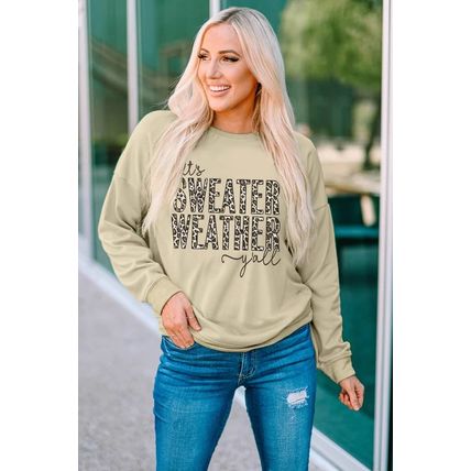 Khaki SWEATER WEATHER Leopard Print Pullover Sweatshirt