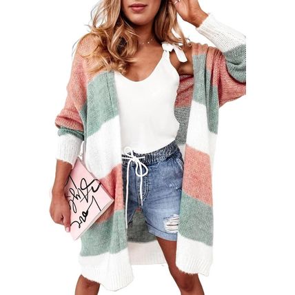 Green Colorblock Stripe Open-Front Cardigan