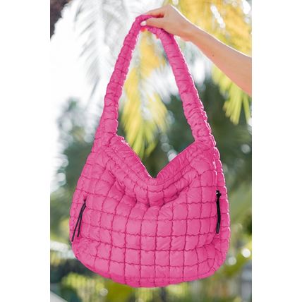Rose Red Quilted Puffy Large Shoulder Bag