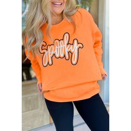 Grapefruit Orange Spooky Graphic Halloween Crew Neck Holiday Sweatshirt