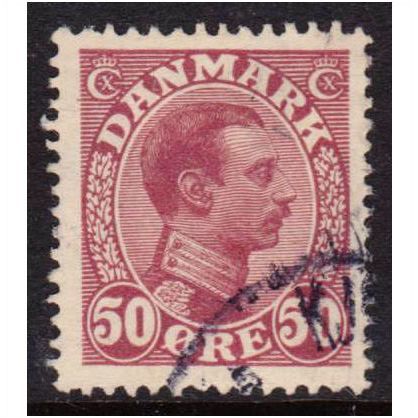 Denmark AFA 0074/Scott 120, 50ø claret Christian X, F-VF used