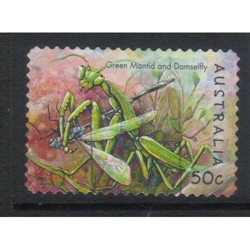 AUSTRALIA 2003 BUGS & BUTTERFLIES 50c GREEN MANTID & DAMSEFLY USED