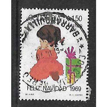 COLOMBIA 1969 CHRISTMAS 1p.50 CHILD AND CHRISTMAS PRESENTS SG1254 FINE USED