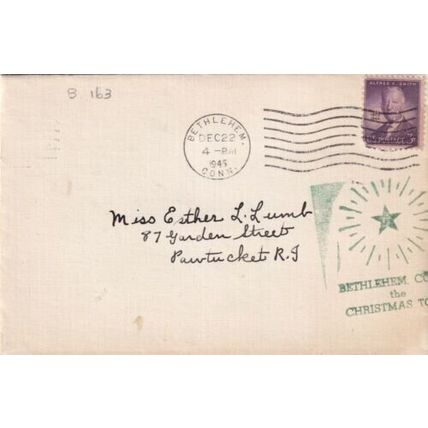 Bethlehem Conn to Pawtucket RI Cover written United States 1945