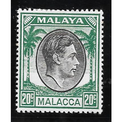 MALACCA MALAYA 1949 KG6 20c SG11 11 SG BLACK GREEN MINT HINGED