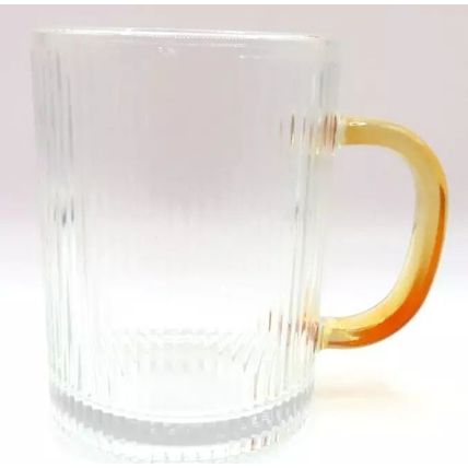 Ridged Glass Mug with Peach Handle 10 CM Cold Drinks Only Gift Summer Beverages