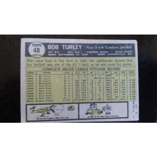 1961 Topps Card # 040 Bob Turley Good (2) New York Yankees