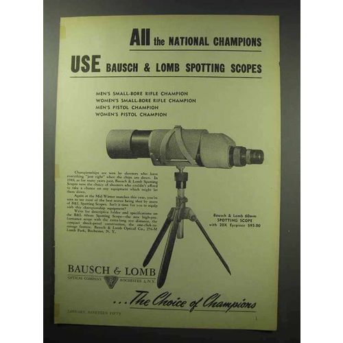 1950 Bausch & Lomb 60mm Spotting Scope Ad - Champions