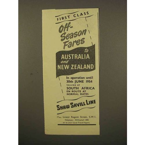 1954 Shaw Savill Line Cruise Ad - Off-Season Fares