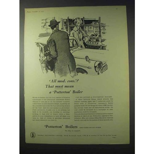 1959 Potterton Boilers Ad - All Mod. Cons.? Must Mean